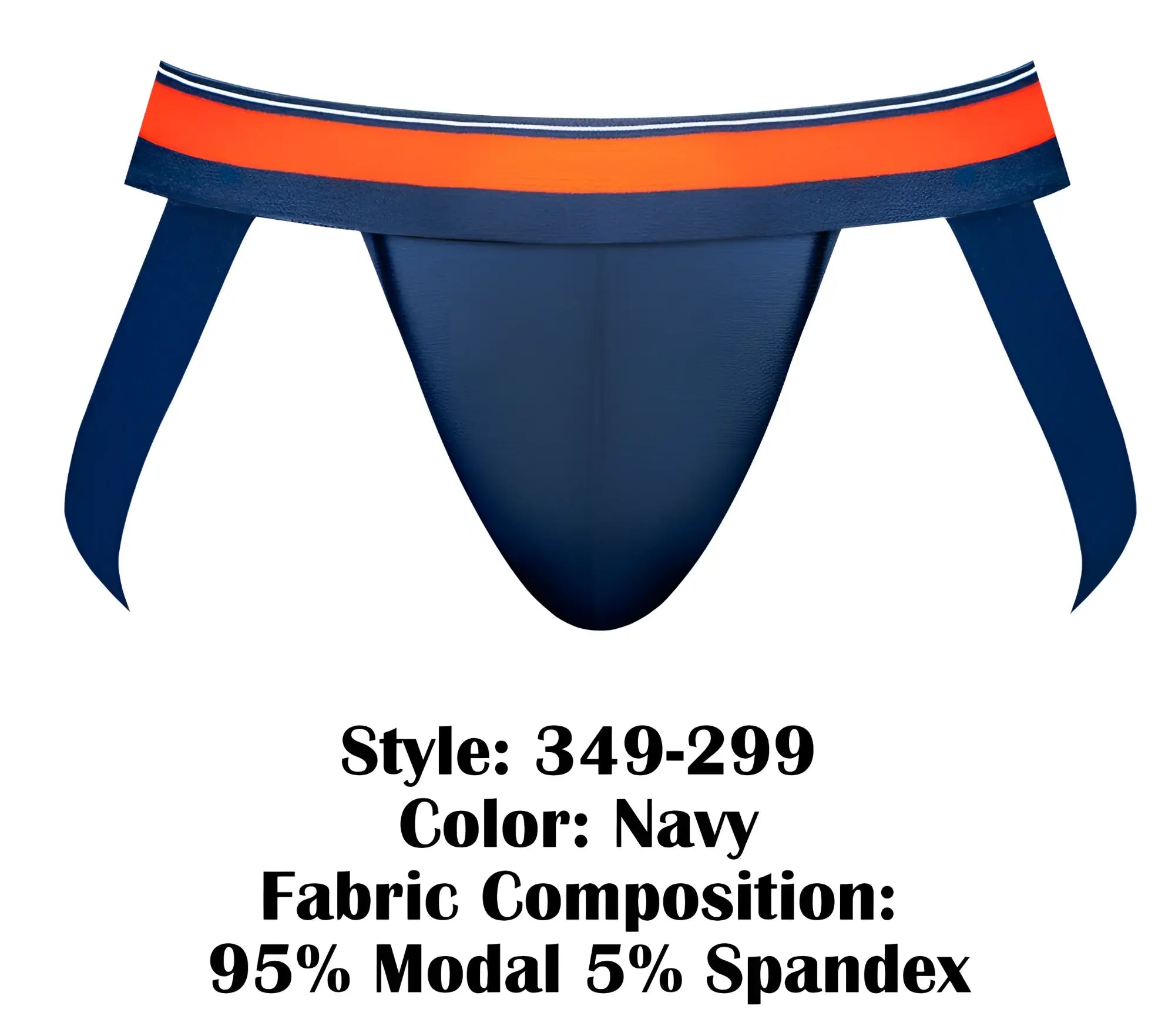 Male power 349-299 soo cumfy navy athletic briefs with bold orange and white striped waistband for comfortable wear