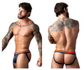 Male power 349-299 soo cumfy jockstrap in navy blue and orange with a supportive contoured athletic design