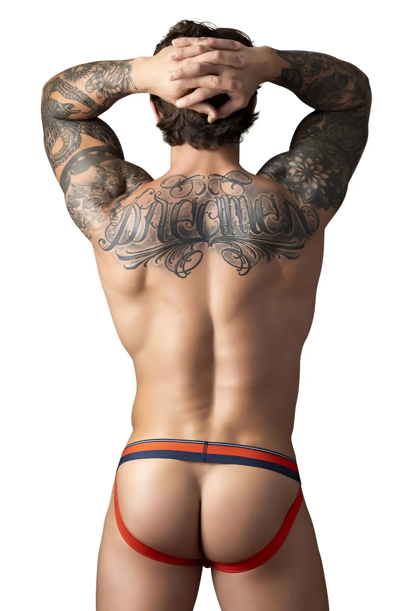 Male power 349-299 soo cumfy jockstrap in red and navy blue athletic briefs with a snug form-fitting design