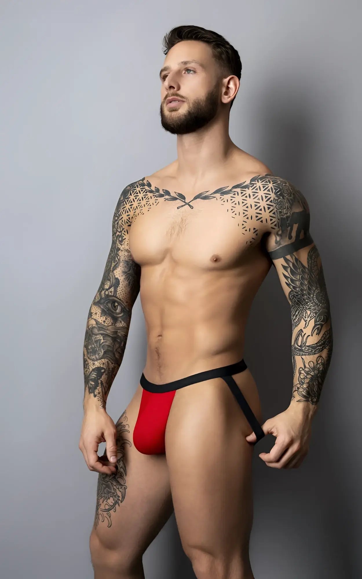 Male power 349-300 hot mesh jock in black and red features bold modern design athletic briefs with breathable fabric