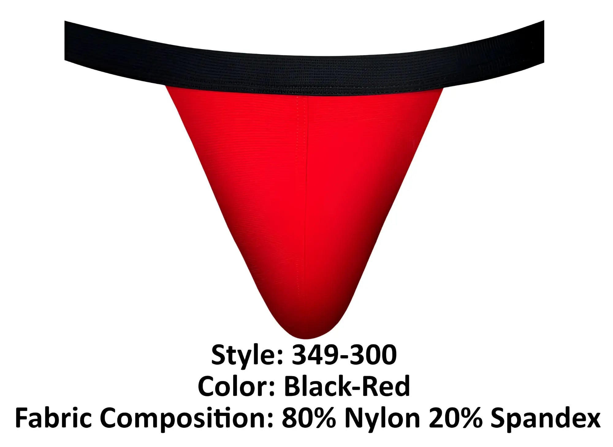 Male power 349-300 hot mesh jock black red thong with black elastic waistband made from 80 nylon 20 spandex
