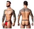 Male power 349-300 hot mesh jock black red thong with sleek minimalist design shown from the back side