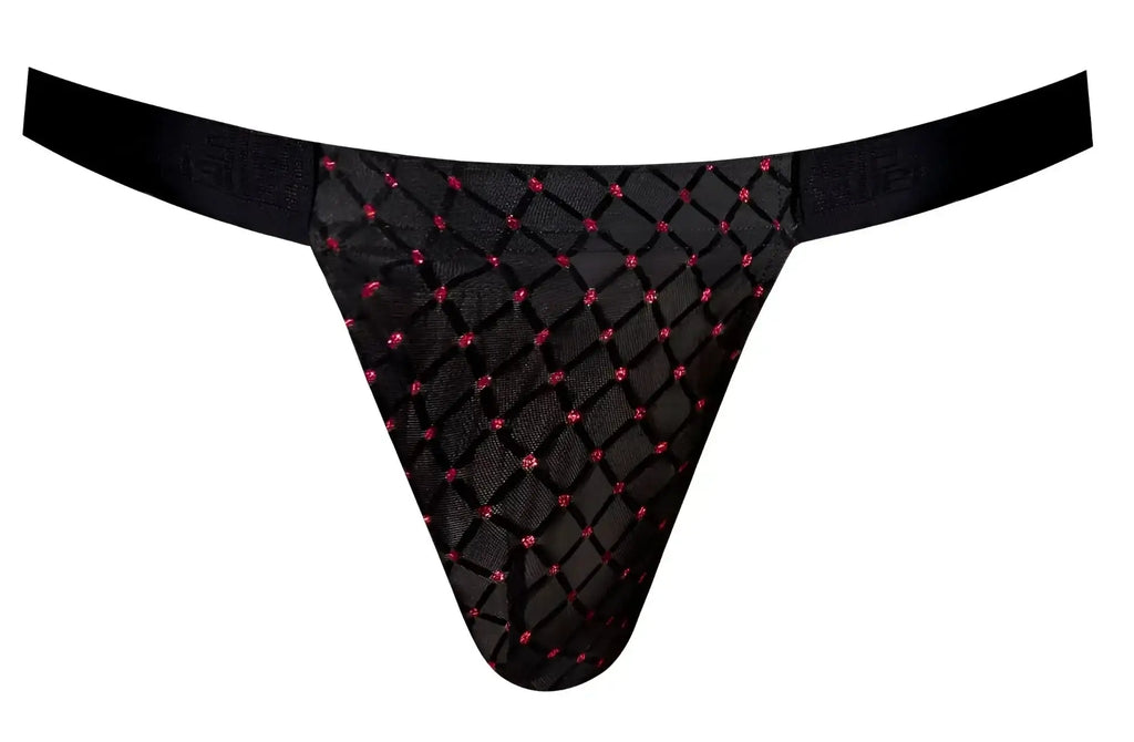 Black male power 353-296 widow maker classic jock thong with diamond mesh and pink rhinestone accents
