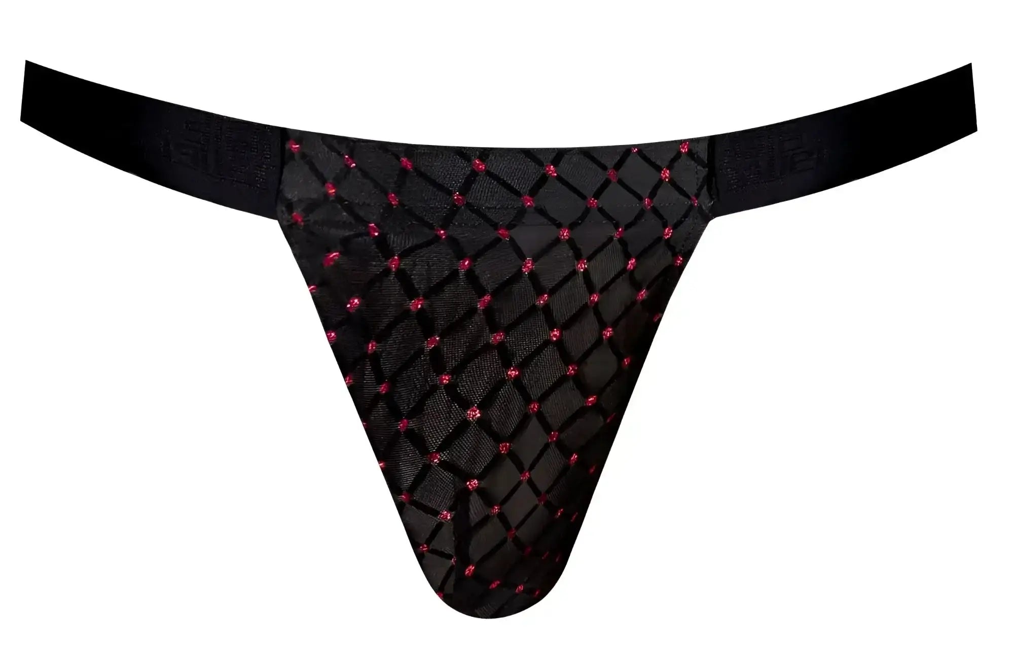 Black male power 353-296 widow maker classic jock thong with diamond mesh and pink rhinestone accents