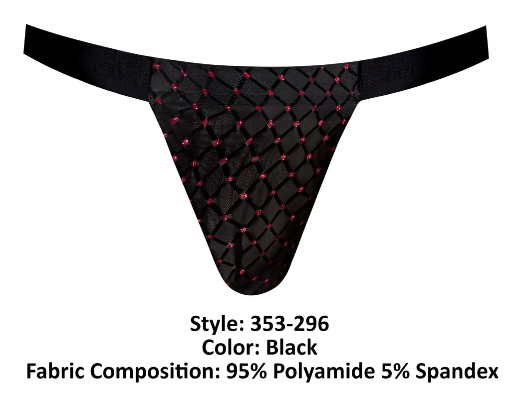 Black male power 353-296 widow maker classic jock featuring diamond-patterned mesh with pink rhinestones
