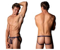 Male power 386-291 love star jock purple black sheer mesh briefs with solid waistband and front pouch detail
