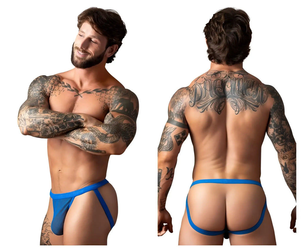 Male Power 388-11C Fishnet royal blue athletic briefs with supportive contoured design and thin side straps
