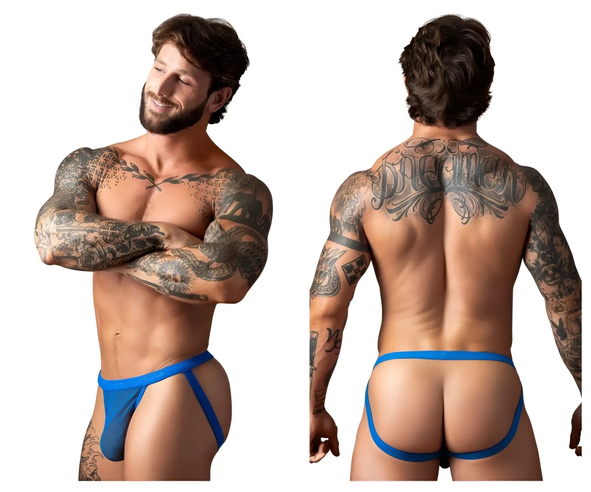 Male Power 388-11C Fishnet royal blue athletic briefs with supportive contoured design and thin side straps