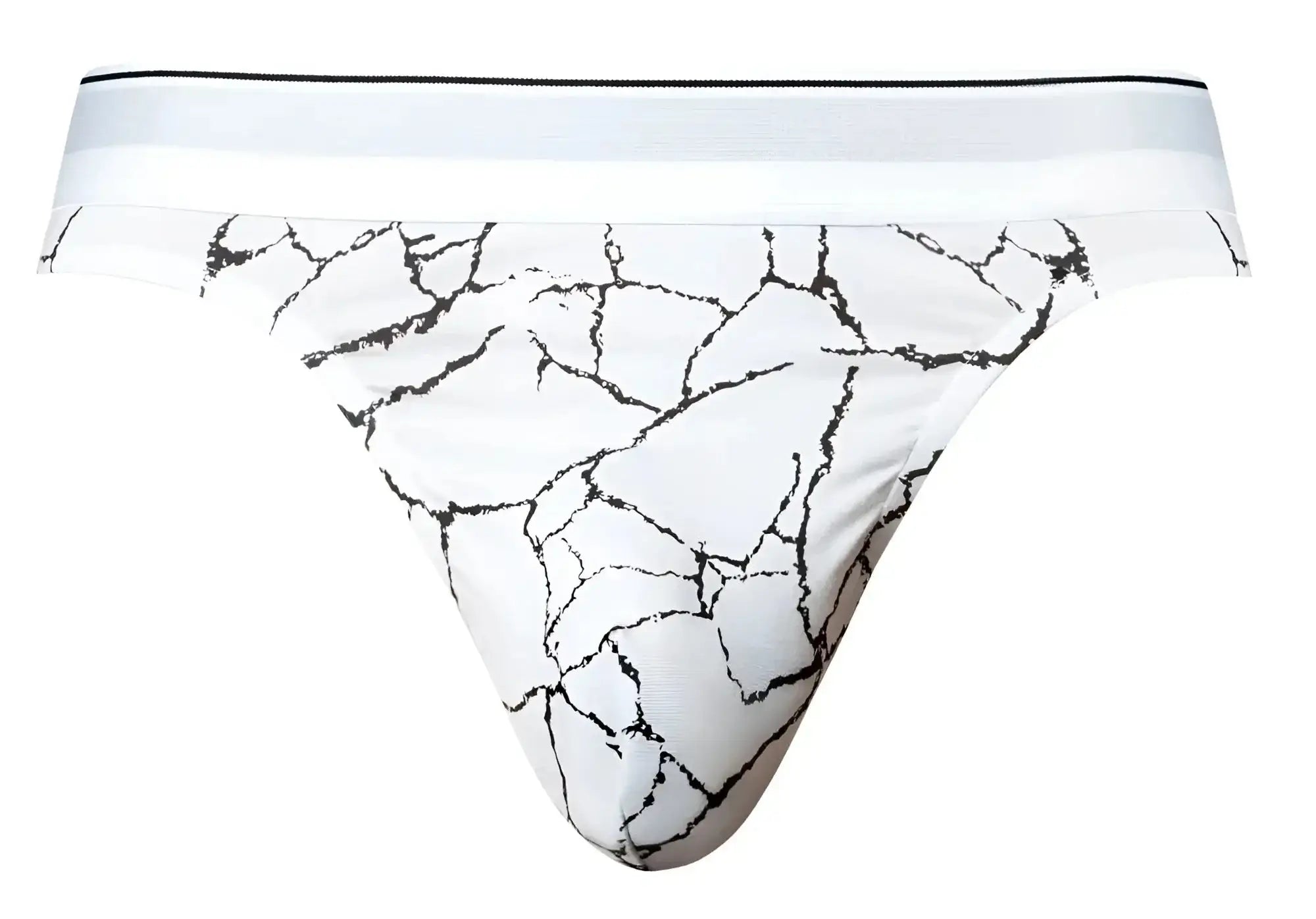 White male power 412-299 soo cumfy briefs with black cracked marble pattern and solid white waistband