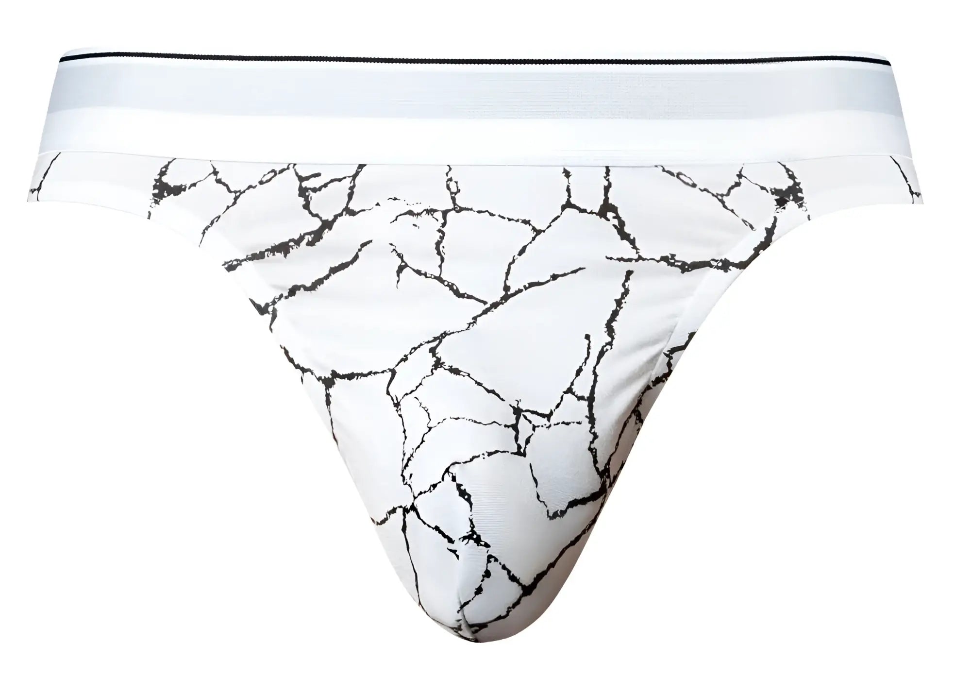White male power 412-299 soo cumfy briefs with black cracked marble pattern and solid white waistband