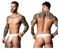 White-black male power 412-299 soo cumfy thong white briefs with black crackle pattern front view