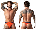 Male power 412-299 soo cumfy thongs in orange with navy blue stripes offer comfortable stylish briefs design