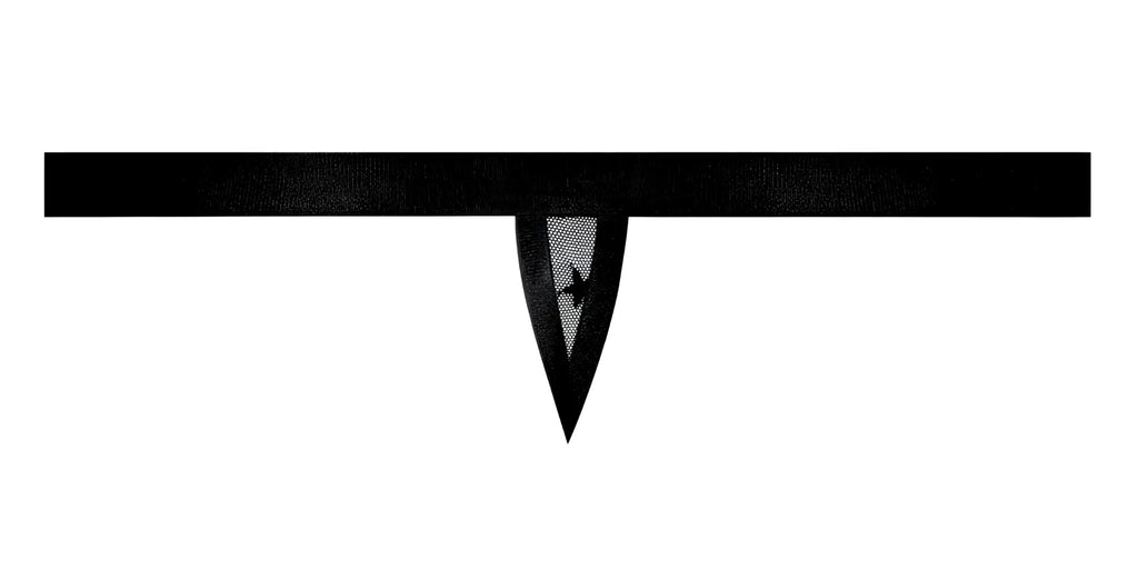Black mesh choker with pointed triangular pendant embroidered with bird design from male power love star thong black