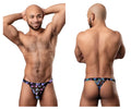 Black male power 433-294 hazy dayz micro thong with vibrant purple blue and pink butterfly pattern