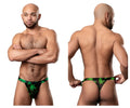 Black male power 433-294 hazy dayz micro thong with green pot leaf pattern for bold stylish wear