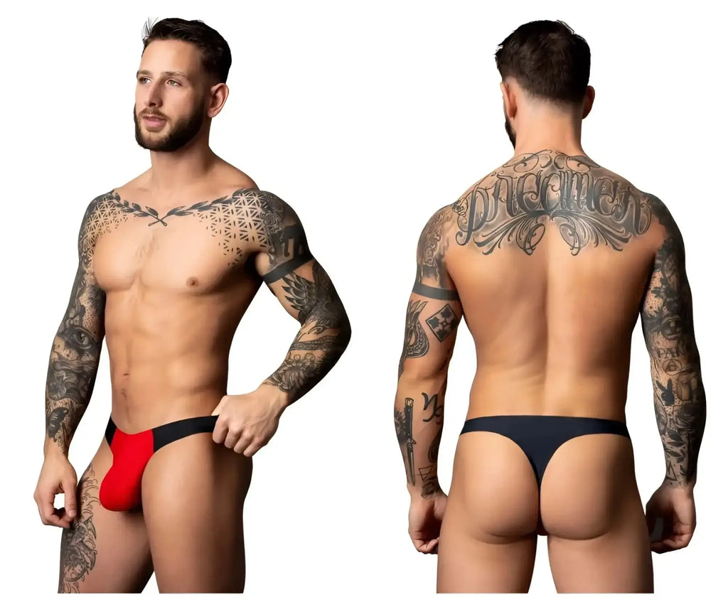 Male power 442-300 hot mesh bong thong in black and red features a bold modern design with breathable mesh fabric