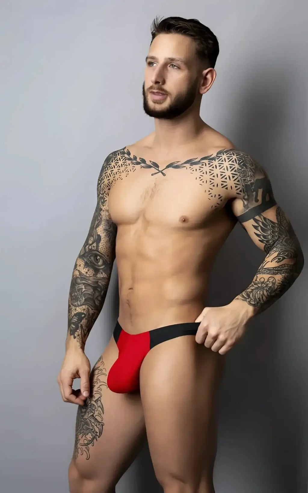 Red and black male power 442-300 hot mesh athletic briefs with sleek form-fitting design and breathable fabric