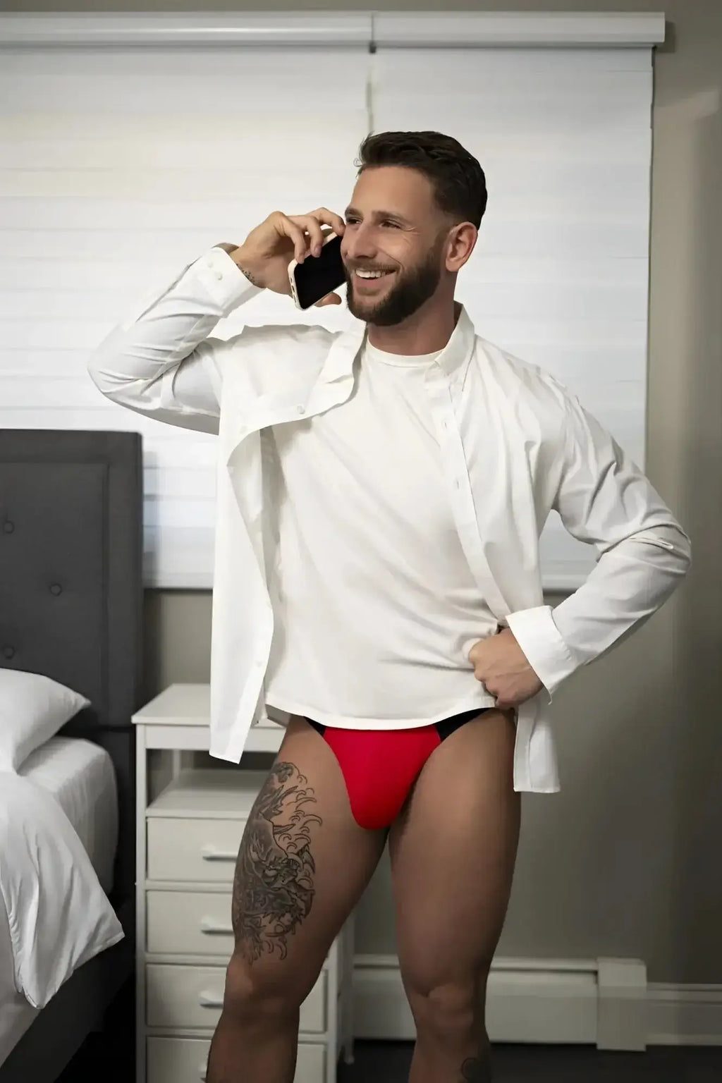 Red briefs with black trim featuring hot mesh material from male power 442-300 for bold, breathable comfort