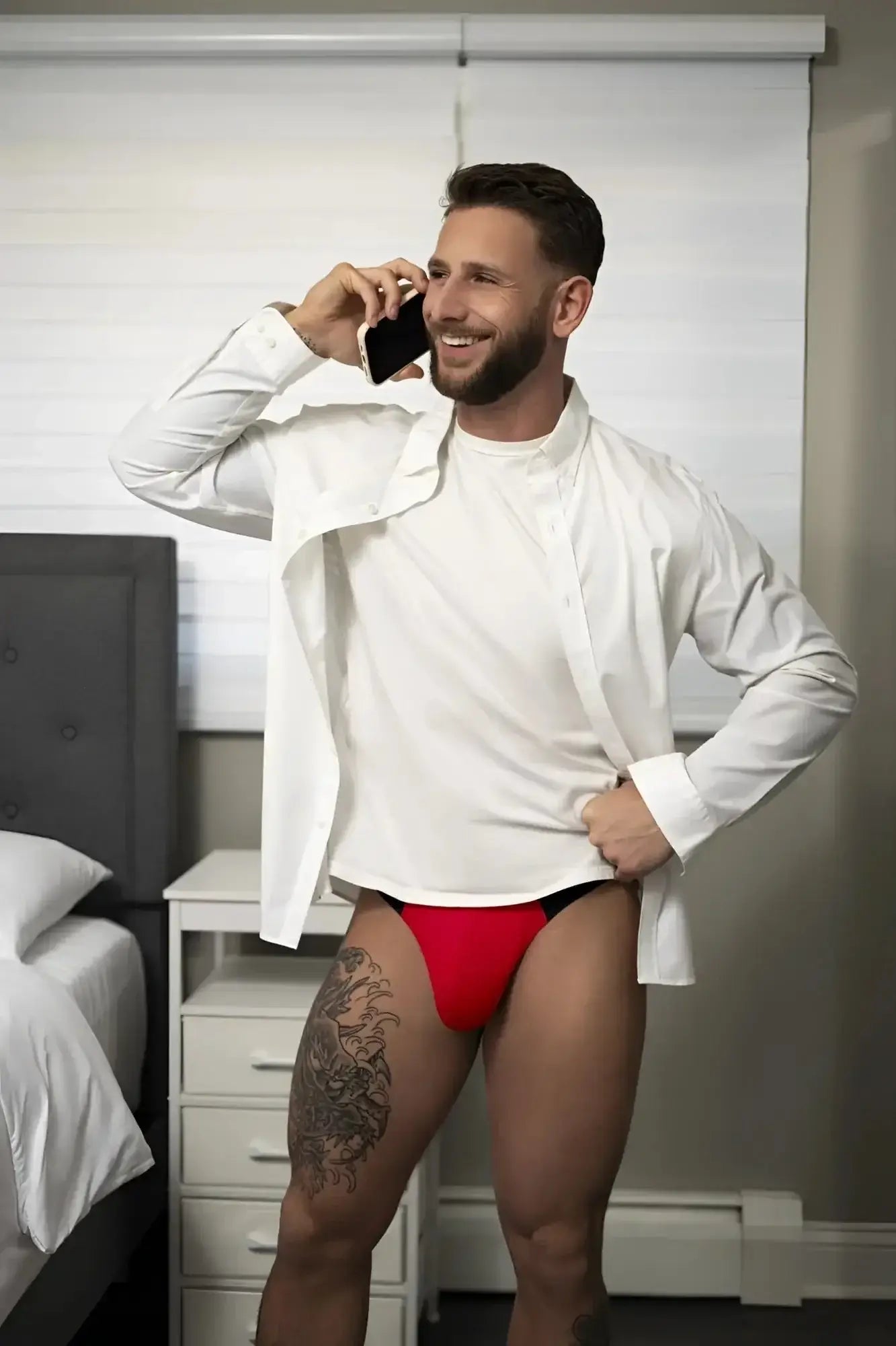 Red briefs with black trim featuring hot mesh material from male power 442-300 for bold, breathable comfort