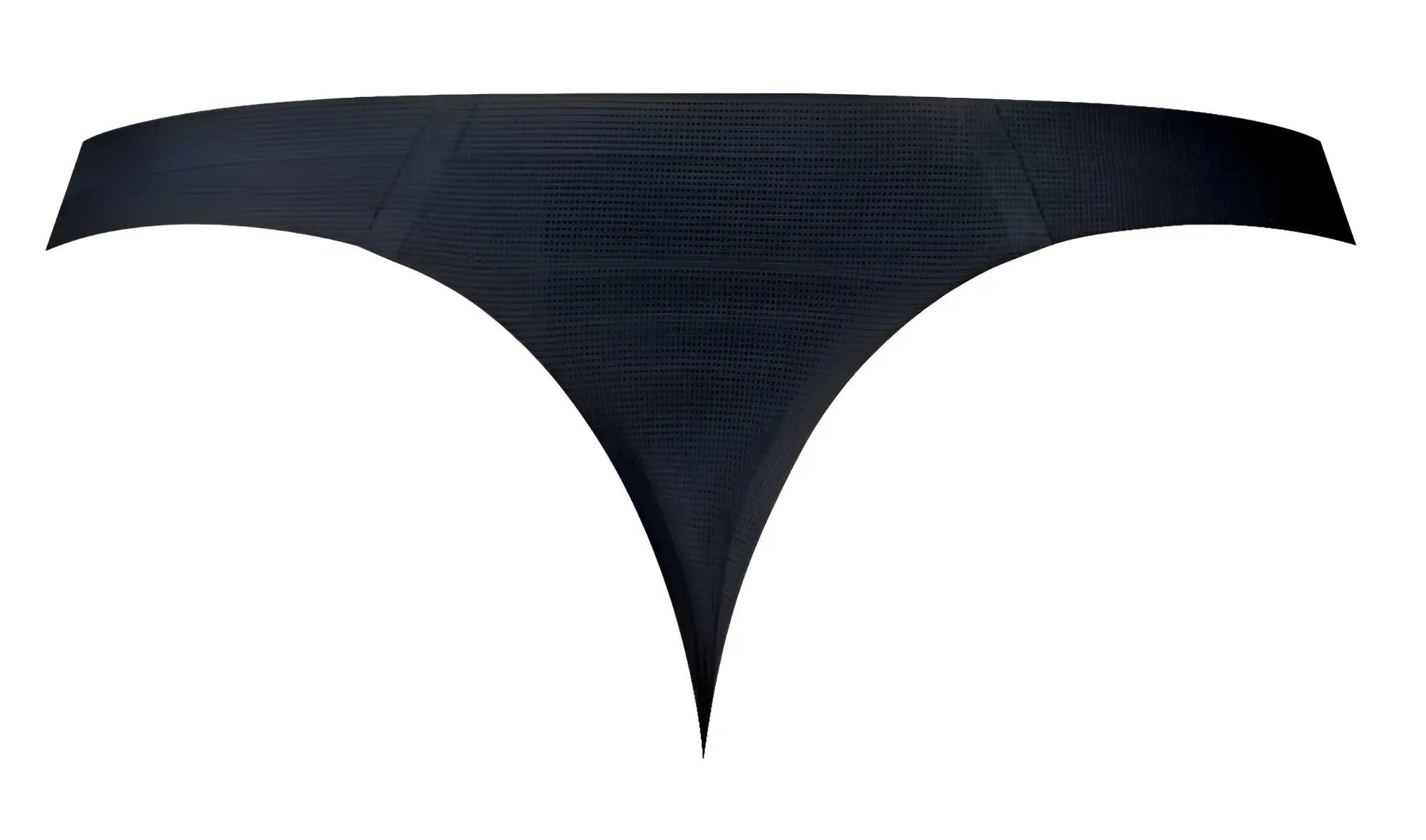 Black textured male power 442-300 hot mesh thong with sleek modern design in black and red shown from the back side