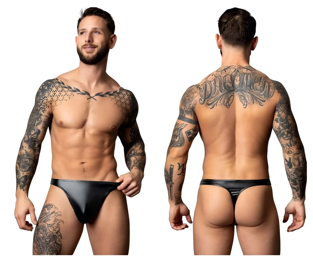 Black latex thong male power 442-301 liquid onyx 2.0 bong thong in black shown from the back side