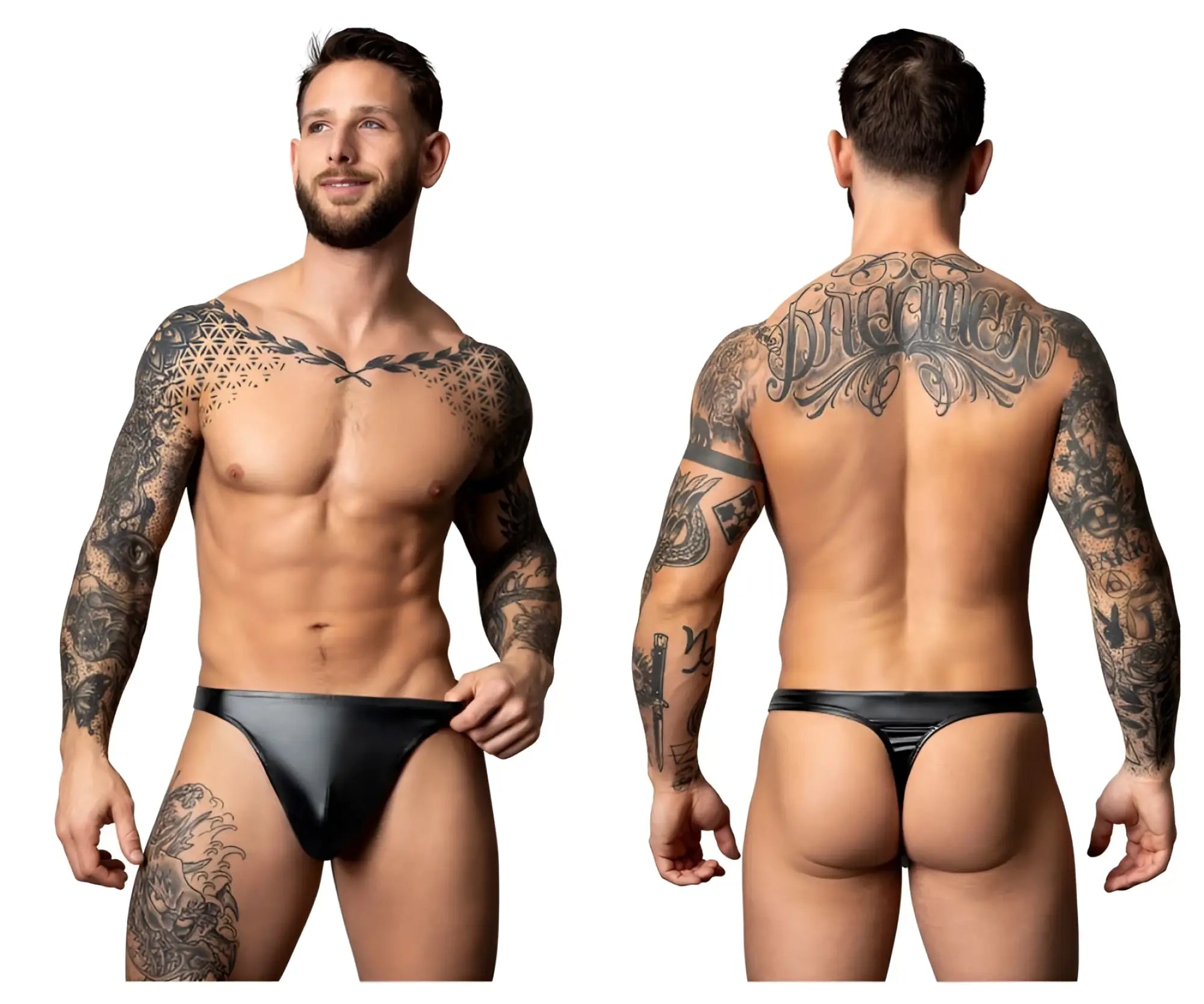 Black latex thong male power 442-301 liquid onyx 2.0 bong thong in black shown from the back side