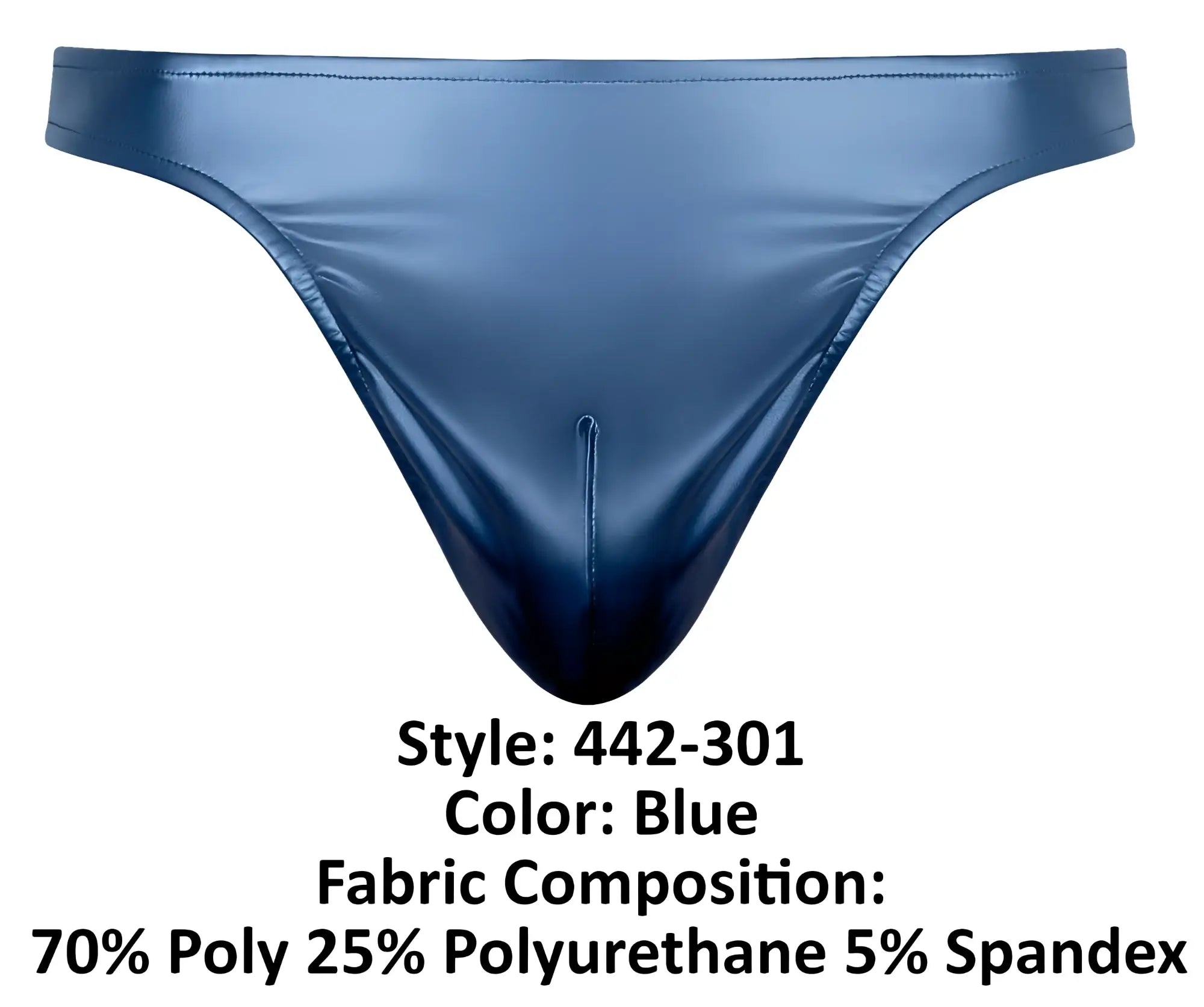 Blue shiny thong made of 70% polyester 25% polyurethane 5% spandex from male power liquid onyx 20 bong thong collection