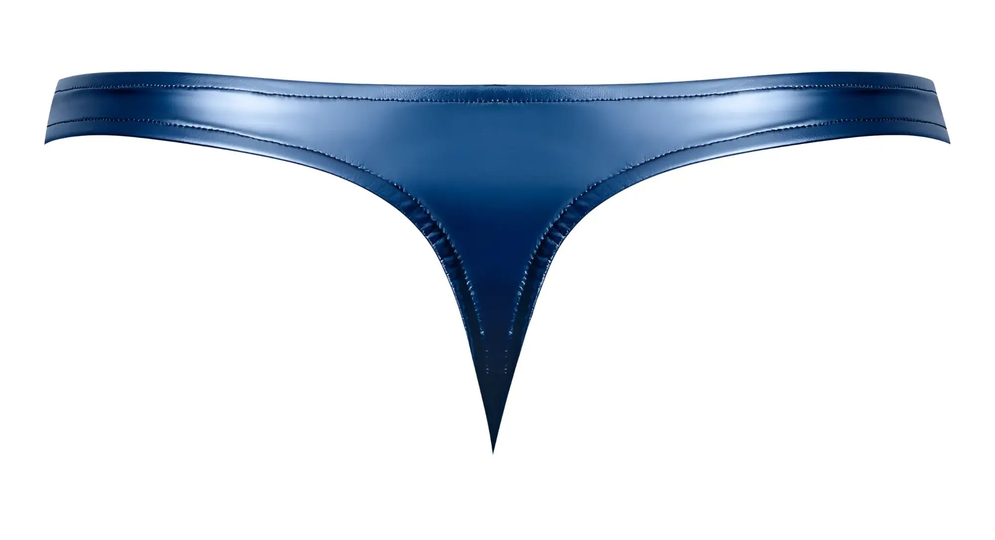 A sleek deep blue male power 442-301 liquid onyx 2.0 patent leather thong with precise stitching