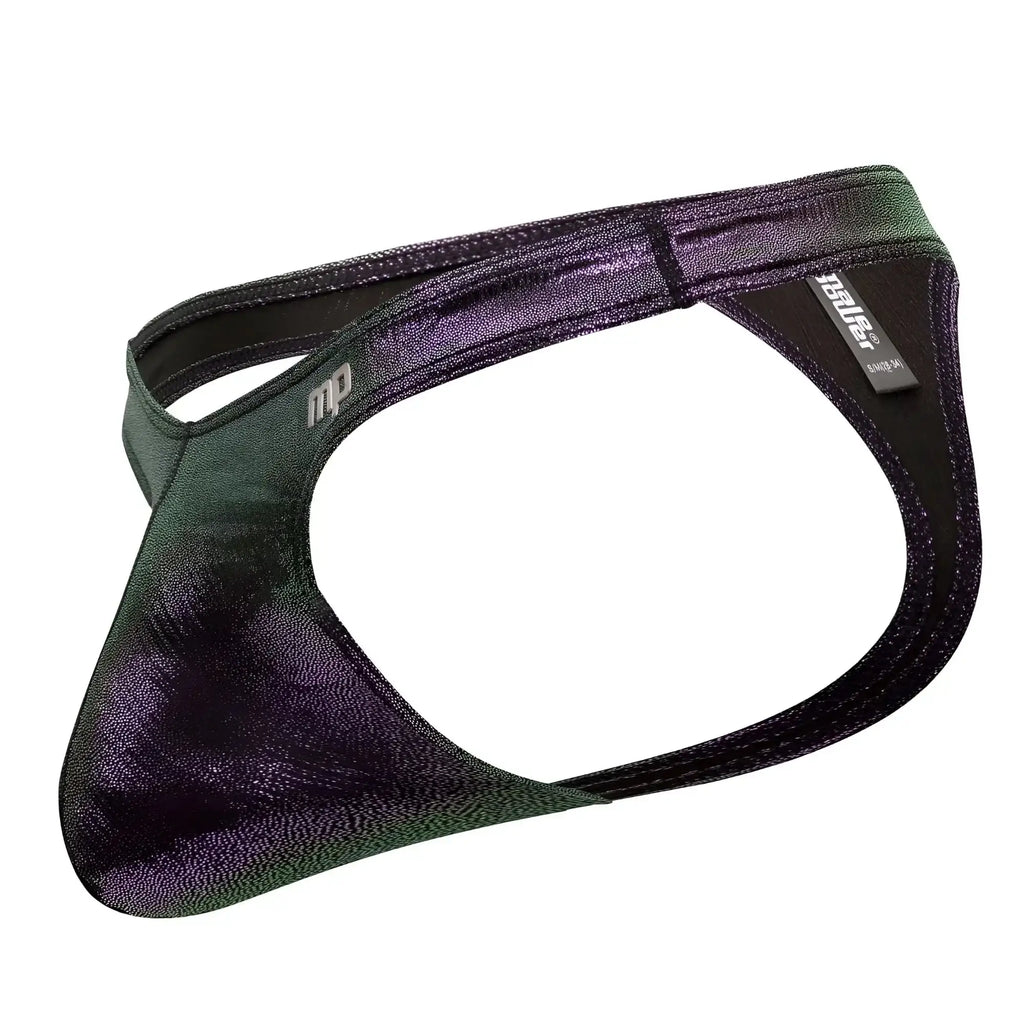 Male power 443-277 hocus pocus uplift bong thong in iridescent green and purple with a sleek form-fitting design