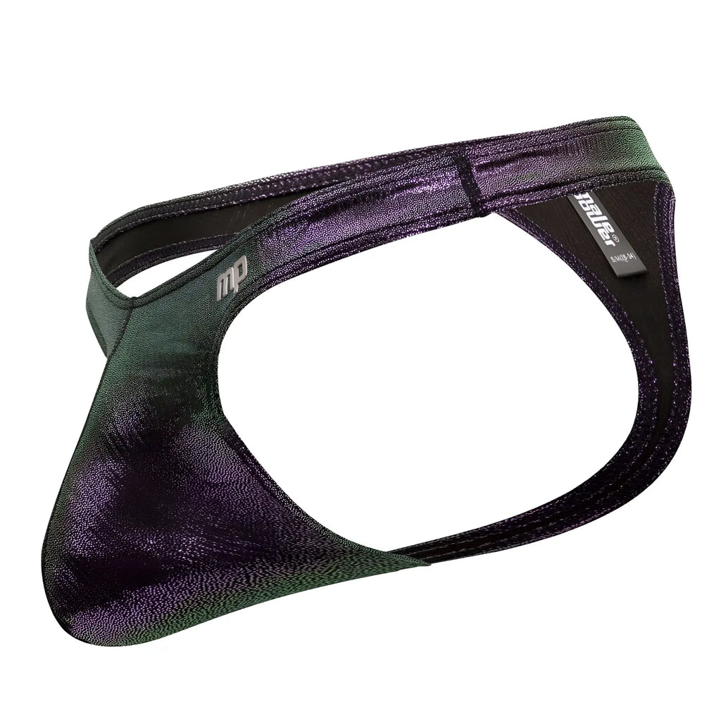 Male power 443-277 hocus pocus uplift bong thong in iridescent green and purple with a sleek form-fitting design