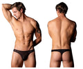 Black lace thong with subtle geometric pattern male power 443-296 widow maker classic thong in black