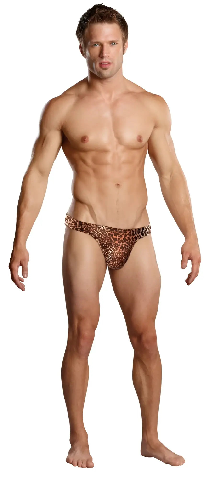 Male power 444030 leopard-print brown thong briefs with animal wonder design for men