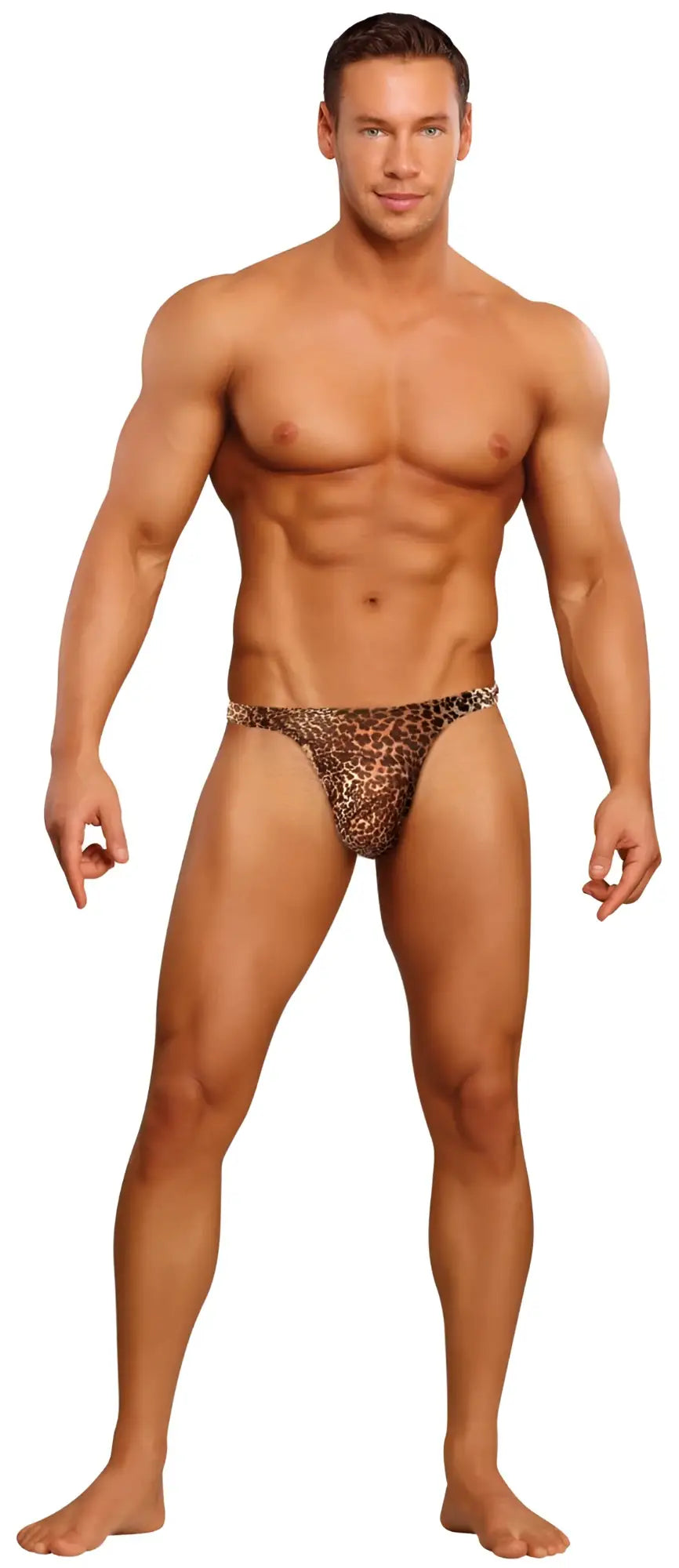 Male power 444030 animal wonder thong brown leopard print briefs designed for a bold and stylish look