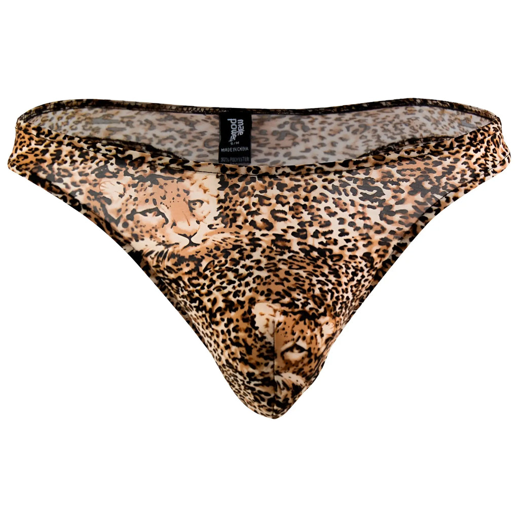 Male power 444030 animal wonder sheer brown leopard-print thong with detailed tan and black leopard graphic