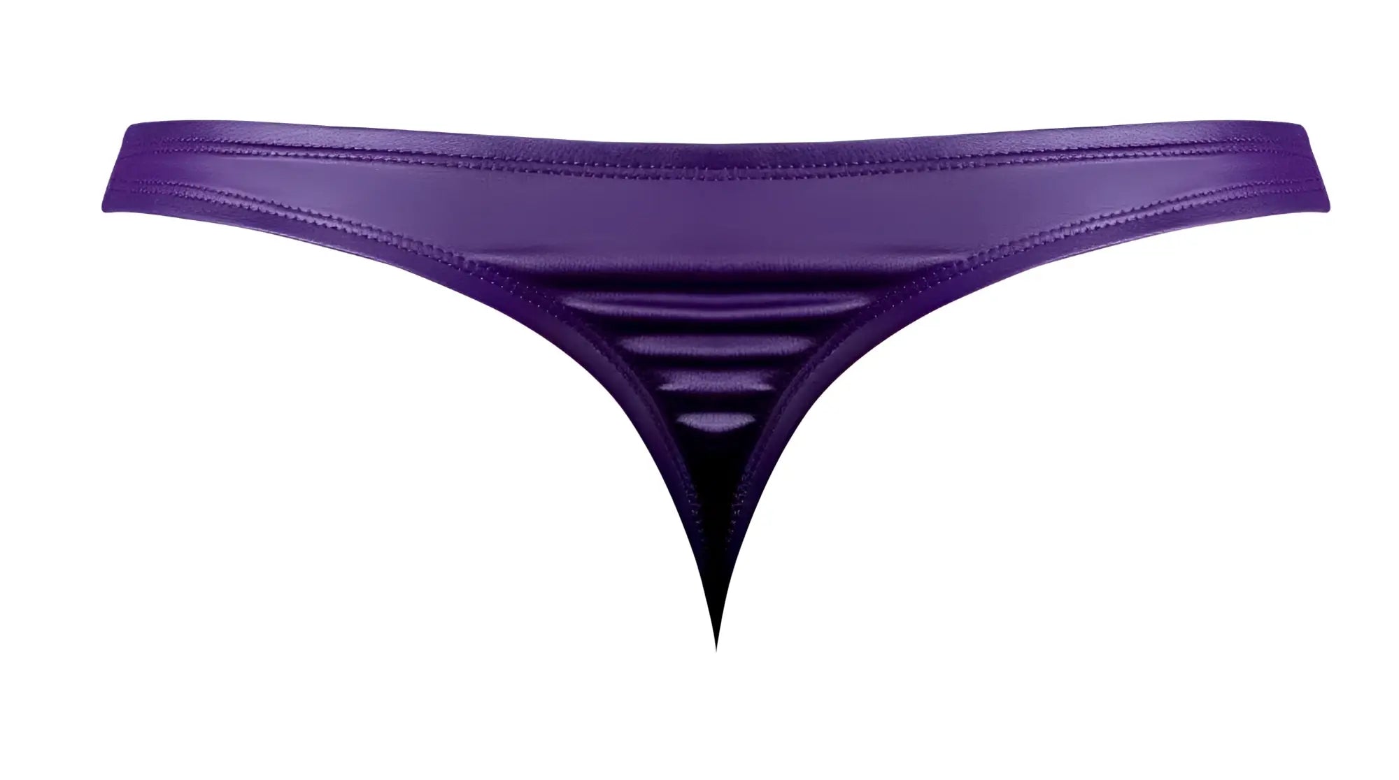 Male power 447-302 eggplant crossover thong in plum metallic finish with sleek glossy texture and subtle waistband stitching