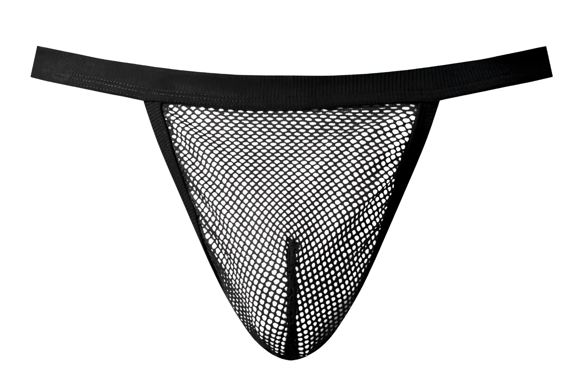 Black male power 449-11c fishnet g-string thong with solid elastic waistband front view