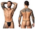 Male power 450-301 liquid onyx 2.0 black leather thong with small front pouch and thin straps
