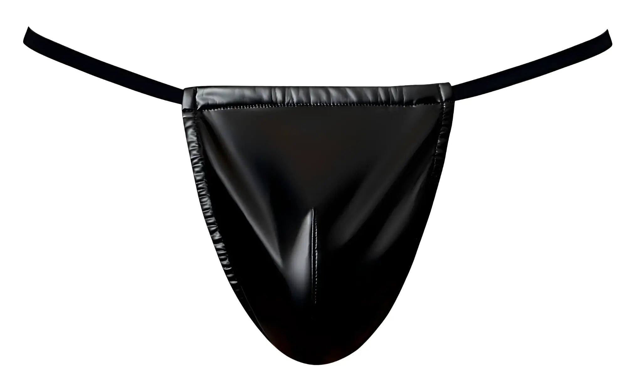 Black patent leather thong g-string with thin elastic straps from male power liquid onyx 2.0 collection