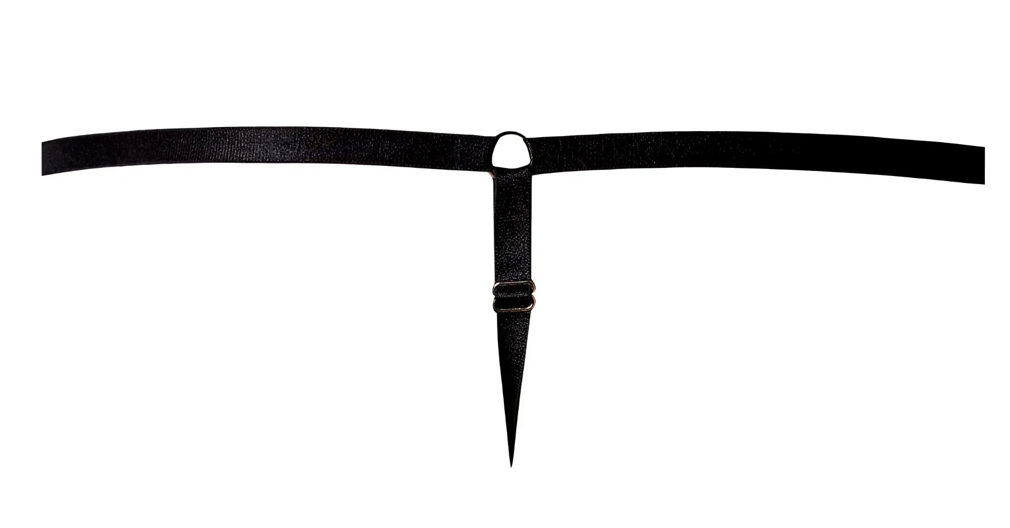 Male power 451-295 go wild adjustable g-string in black leather thong belt with silver metal ring and pointed tip