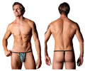 Teal and black patterned thong with thin elastic waistband from male power 451-295 go wild adjustable g-string color printed
