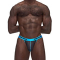 Black and bright blue male power Casanova uplift micro thong with textured fabric for men in size L/XL