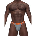 Male power casanova uplift micro thong in grey and orange with a snug fit for enhanced male support in size l/xl