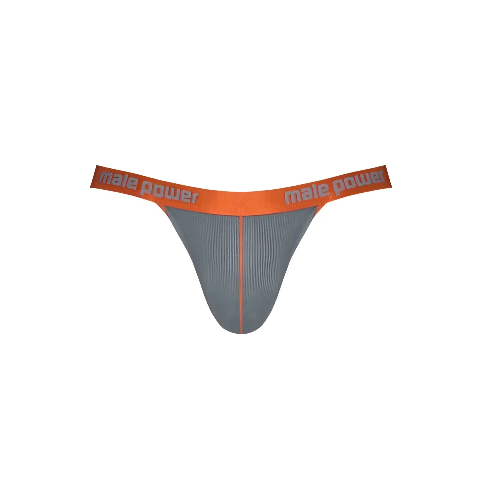 Male power casanova uplift micro thong in grey and orange with ribbed texture for supportive and stylish wear