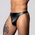 Male Power Liquid Onyx 2.0 wet look thong in black glossy latex with a sleek form fitting design large extra large