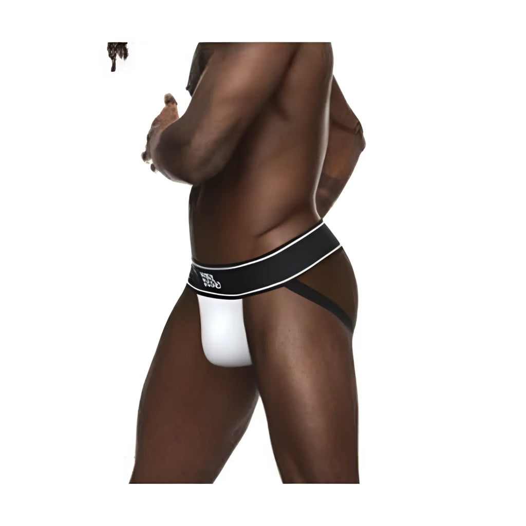 Black and white male power modal rib jock athletic briefs with supportive contoured design in white l/xl