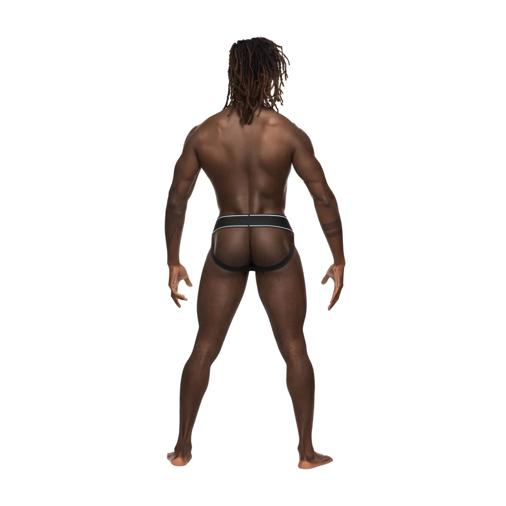 Black mesh briefs with a white-striped waistband from male power made of modal rib in size s/m