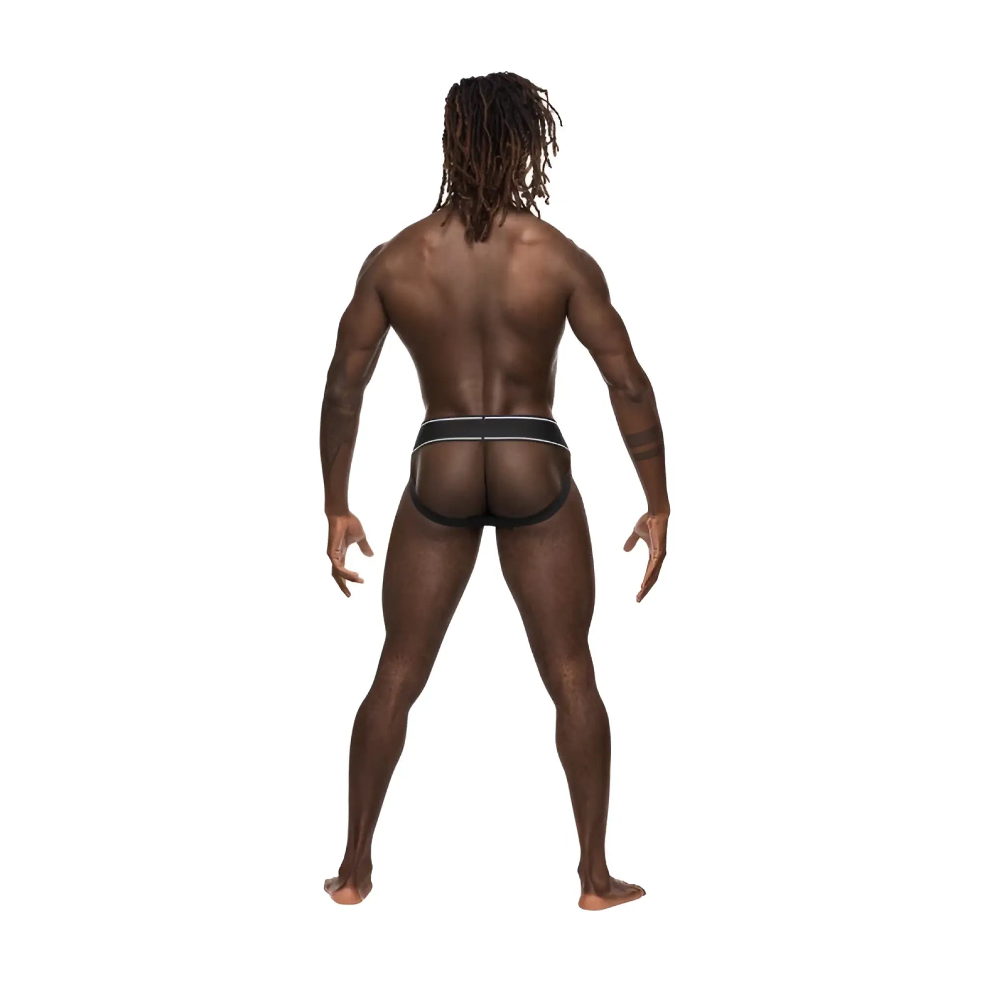 Black mesh briefs with a white-striped waistband from male power made of modal rib in size s/m