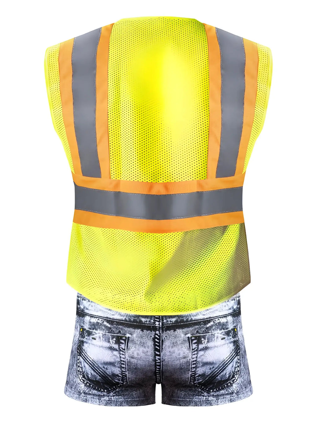 Male Power MPC-010 working hard costume bright yellow high-visibility safety vest with reflective gray and orange stripes