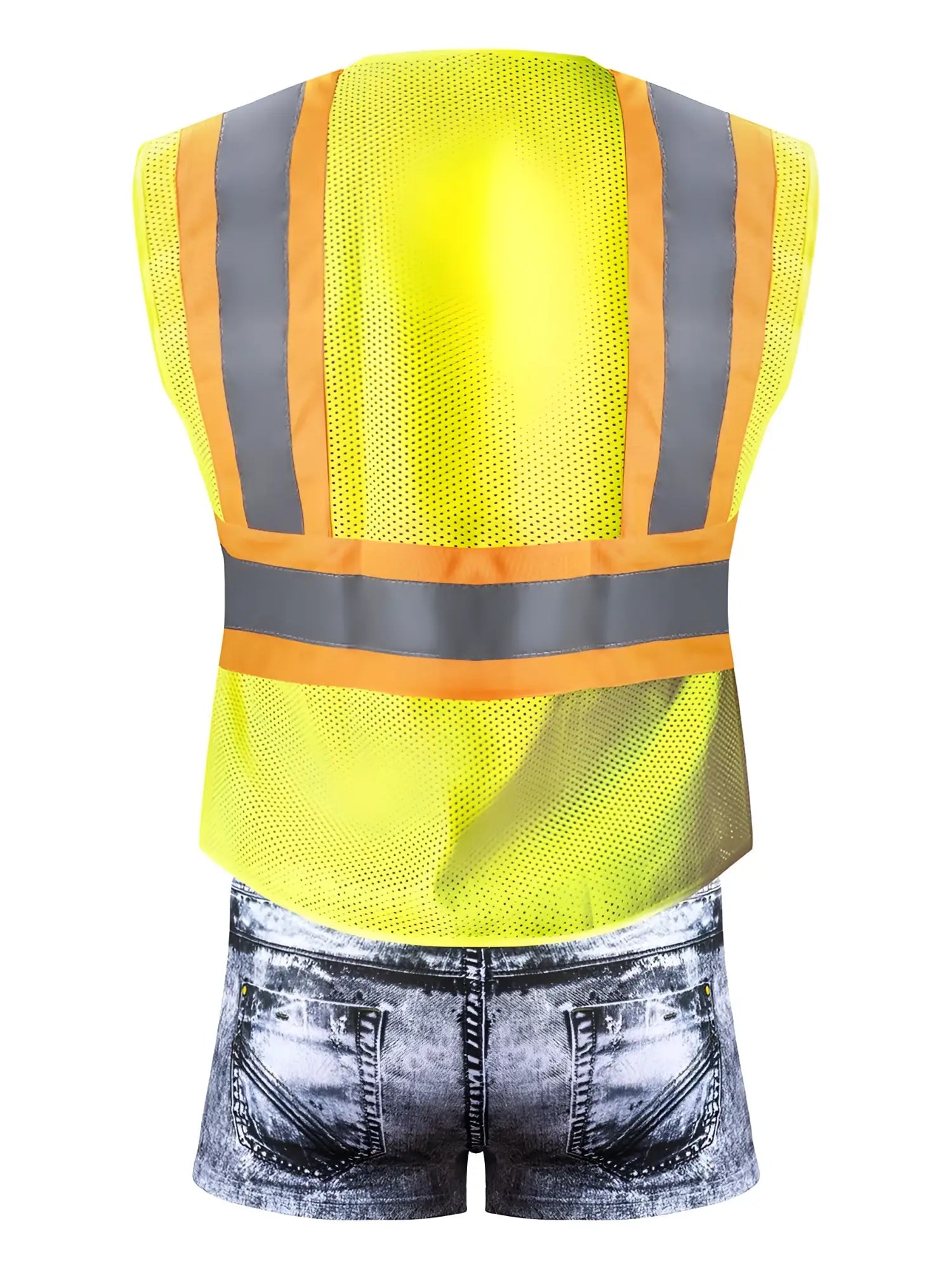 Male Power MPC-010 working hard costume bright yellow high-visibility safety vest with reflective gray and orange stripes