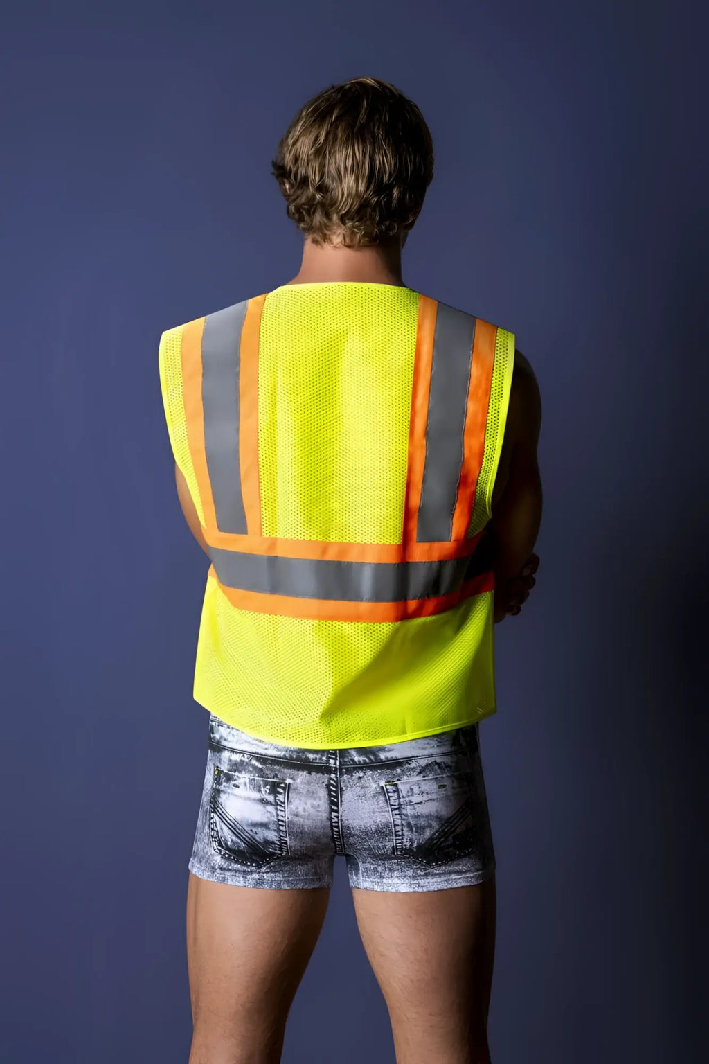 Male power mpc-010 working hard costume bright yellow high-visibility safety vest with reflective gray and orange stripes